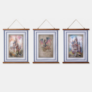 Fairytale Castles and Dragons Wall Tapestry Set
