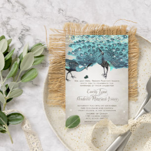 Fairytale Chic Mason Jar Teal Turquoise Peacock Invitation