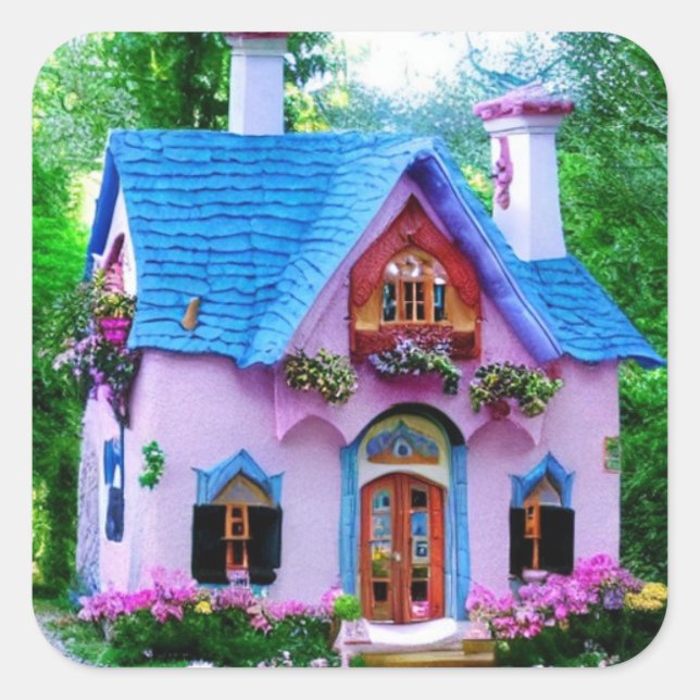 Fairytale Colourful House  Square Sticker (Front)