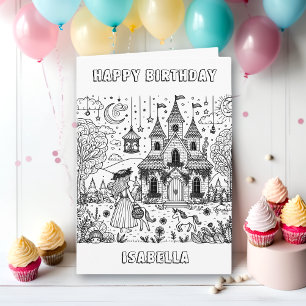 Fairytale Colouring Page Birthday Card