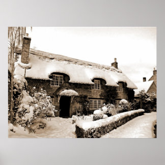 Fairytale Cottage in Winter Poster