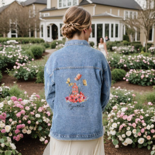 Fairytale Cottage Watercolor Flowers & Butterflies Denim Jacket