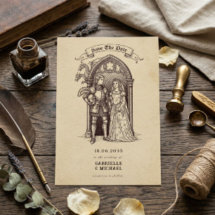 Fairytale Couple Gothic Arch Mediaeval Wedding Save The Date