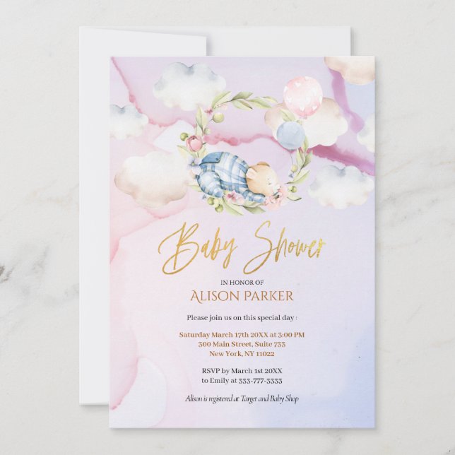 Fairytale Cute Forest Sleep Bear | Baby Shower Invitation (Front)