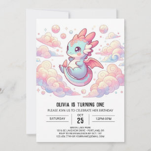 Fairytale Dragon 1st Birthday Invitation