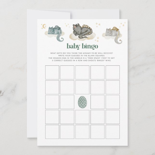 Fairytale Dragon Baby Bingo Baby Shower Game (Front)