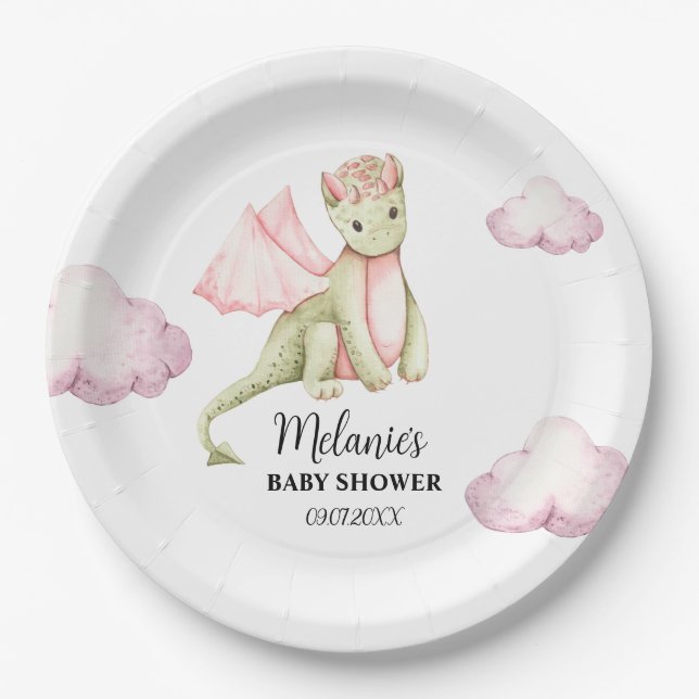 Fairytale Dragon Baby Shower  Paper Plate (Front)