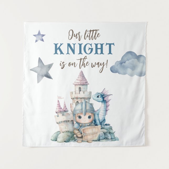 Fairytale Dragon Blue Knight Baby Shower Backdrop Tapestry (Front (Horizontal))
