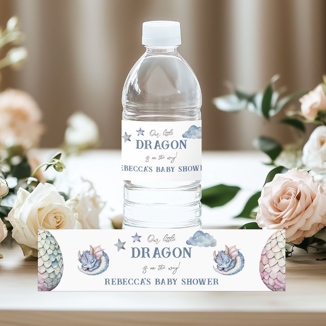 Fairytale Dreamy Dragon Baby Shower Water Bottle Label (Creator Uploaded)