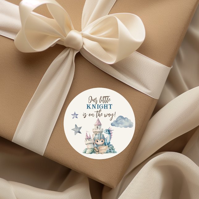 Fairytale Dreamy Dragon Blue Knight Baby Shower  Classic Round Sticker (Creator Uploaded)