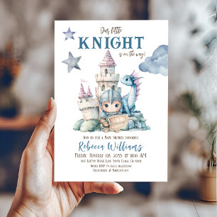 Fairytale Dreamy Dragon Blue Knight Baby Shower  Invitation