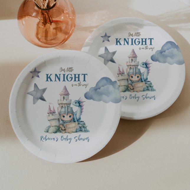 Fairytale Dreamy Dragon Blue Knight Baby Shower  Paper Plate (Creator Uploaded)