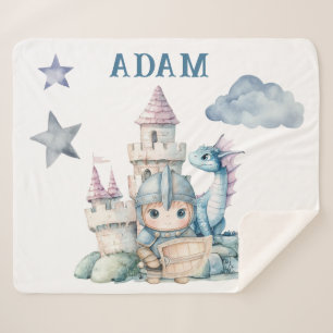 Fairytale Dreamy Dragon Blue Knight Baby Shower  Sherpa Blanket