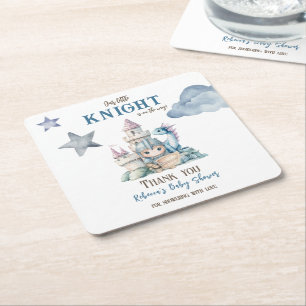 Fairytale Dreamy Dragon Blue Knight Baby Shower  Square Paper Coaster