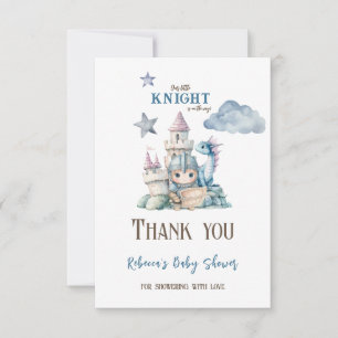 Fairytale Dreamy Dragon Blue Knight Baby Shower Thank You Card