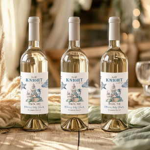 Fairytale Dreamy Dragon Blue Knight Baby Shower  Wine Label