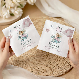 Fairytale Dreamy Dragon Pink Princess Baby Shower  Napkin