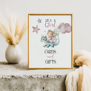 Fairytale Dreamy Dragon Pink Princess Baby Shower  Poster