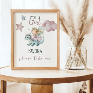 Fairytale Dreamy Dragon Princess Baby Shower Favor Poster