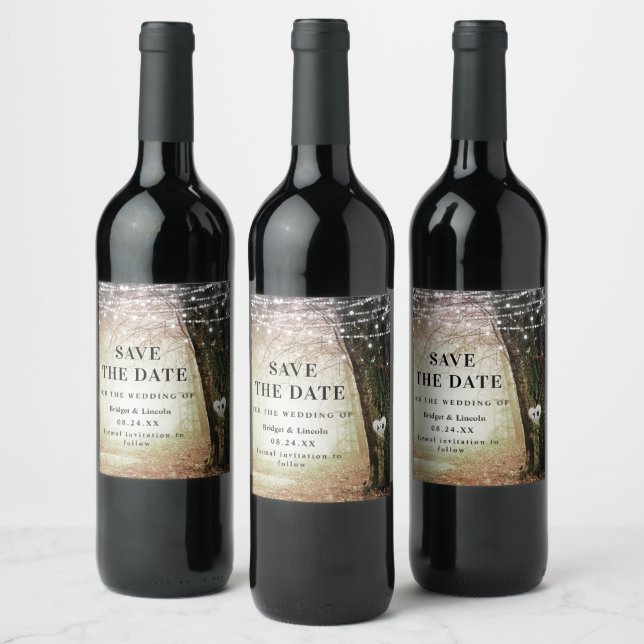 Fairytale Enchanted Forest Golden Save The Date Wine Label (Bottles)