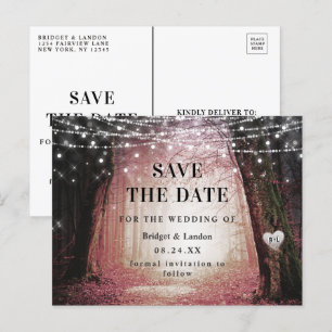 Fairytale Enchanted Forest Pink Save The Date Announcement Postcard