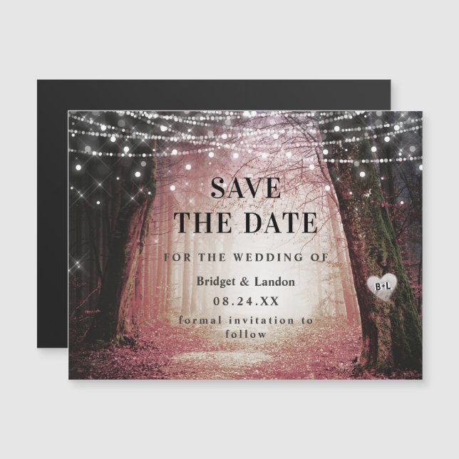 Fairytale Enchanted Forest Pink Save The Date Magnetic Invitation (Front/Back)