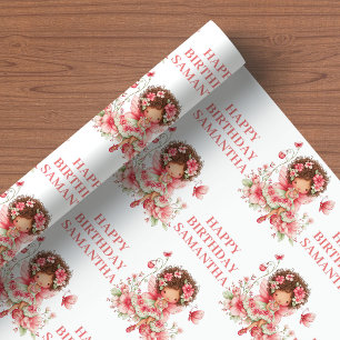 Fairytale Fairy Girl Blush Floral Birthday Wrappin Wrapping Paper