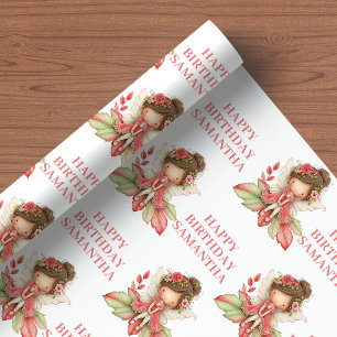 Fairytale Fairy Girl Blush Floral Birthday  Wrapping Paper