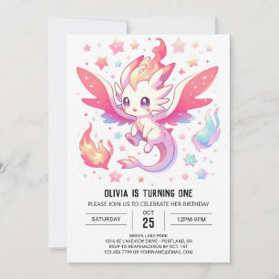 Fairytale Fiery Dragon 1st Birthday Invitation