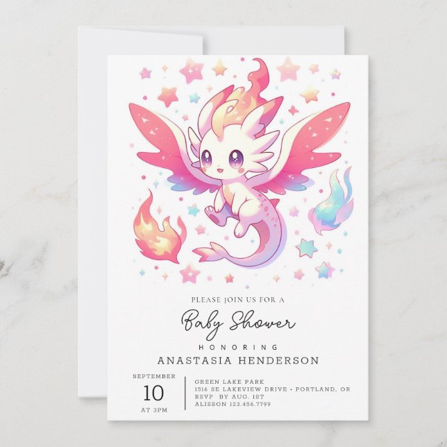 Fairytale Fiery Dragon Baby Shower Invitation (Front)