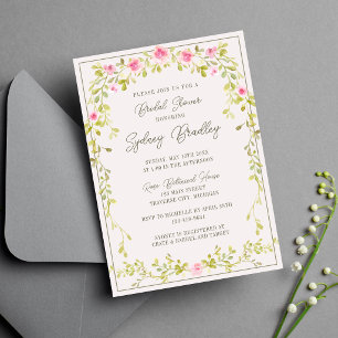 Fairytale Floral Pink & Green Garden Bridal Shower Invitation