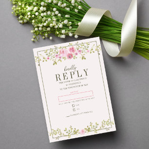 Fairytale Floral Pink & Green Garden Vine Wedding RSVP Card