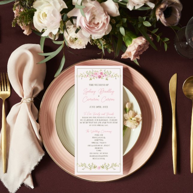 Fairytale Floral Pink Green Wedding Ceremony Programme (Creator Uploaded)