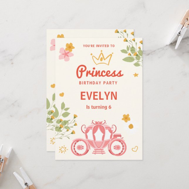 Fairytale Floral Princess photo Birthday  Invitation (Front/Back In Situ)