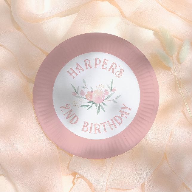 Fairytale Flowers Pink Girl Birthday Party Paper Plate (Creator Uploaded)