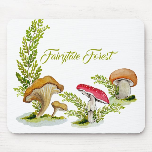 Fairytale forest watercolor set of mushrooms mouse mat (Front)