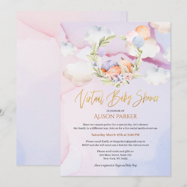 Fairytale Fox Pink Sky Dream | Virtual Baby Shower Invitation (Front/Back)