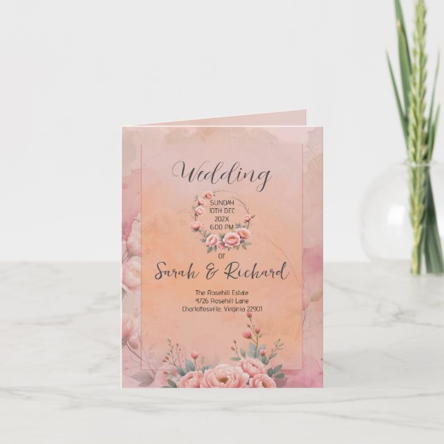 Fairytale Garden Blush Pink Folded Wedding Program Thank You Card (Front)