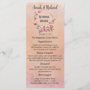 Fairytale Garden Peach Blush Floral Wedding Menu