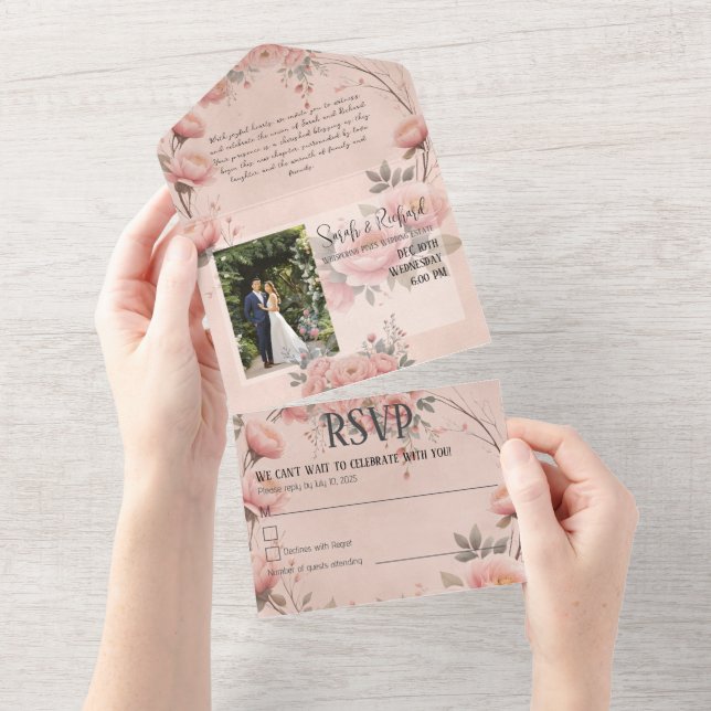 Fairytale Garden Rose Blush Wedding Invitation (Tearaway)