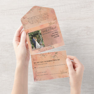 Fairytale Garden Sparkle Wedding Blush Rose All In One Invitation