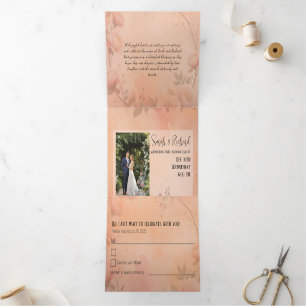 Fairytale Garden Sparkle Wedding Blush Rose Tri-Fold Invitation