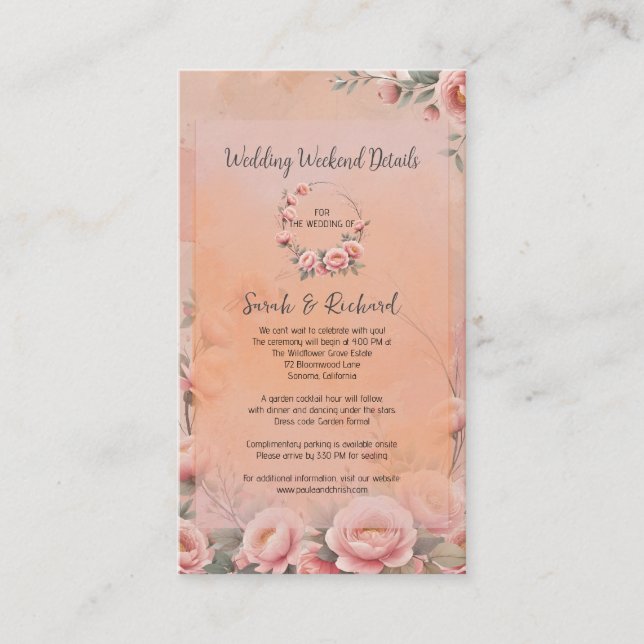 Fairytale Garden Wedding Weekend Info Enclosure Card (Front)