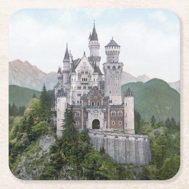 Fairytale German Castle Square Paper Coaster (Front)