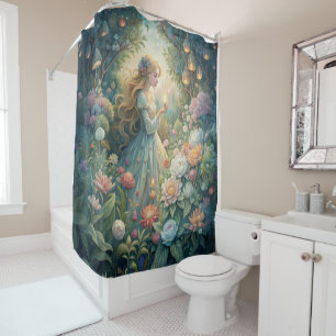 Fairytale Girl Garden Floral Lanterns Magical  Shower Curtain