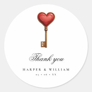 Fairytale heart key wedding thank you classic round sticker