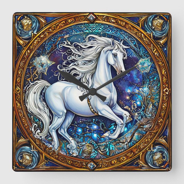 Fairytale Horse Square Wall Clock (Front)