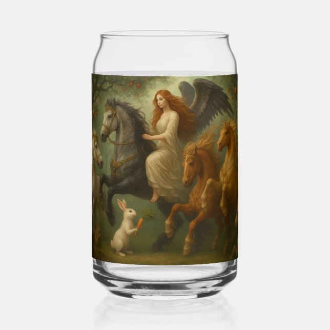 Fairytale Horses and Angel Drinkware Set Can Glass (Front)