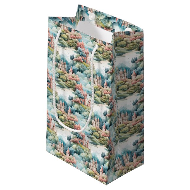 Fairytale in Fairyland Castles Pastel Pink Blue  Small Gift Bag (Front Angled)