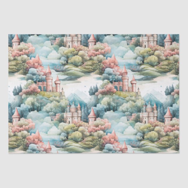 Fairytale in Fairyland Castles Pastel Pink Blue  Tissue Paper (Front)
